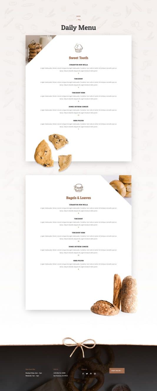 Bakery Menu