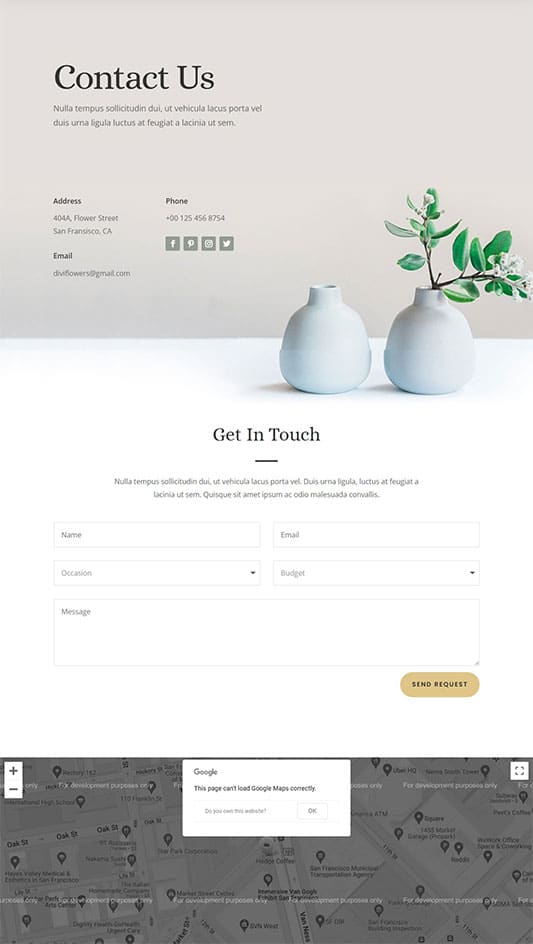 Florist Contact Page