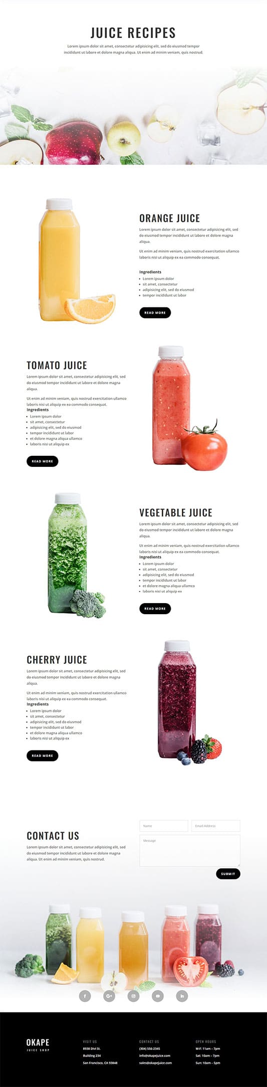 Juice Shop Recipes Page