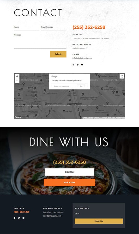 Pizzeria Contact Page